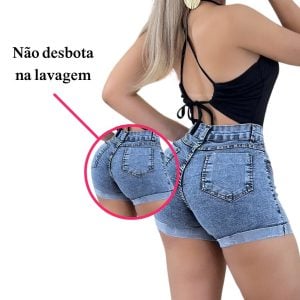 Short Jeans Feminino Comfort Cintura Alta com Lycra Escuro — foto 3