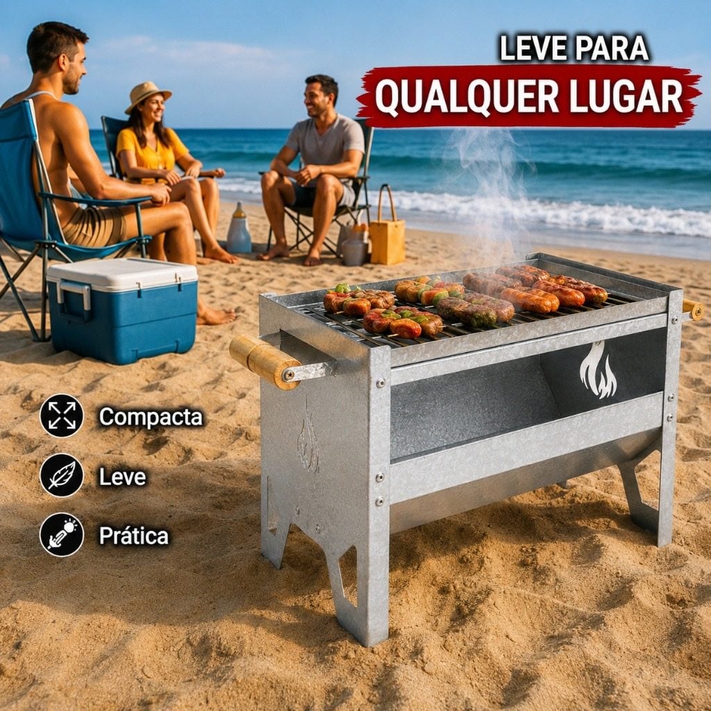 Churrasqueira Portátil Desmontável A Carvão Com Grelha Galvanizada Camping Praia Pesca Via — foto 2