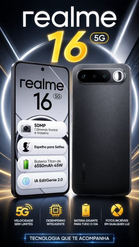 Smartphone Celular Realme 16 5g 256gb 12gb Ram Dual Sim Câmera De 50mp