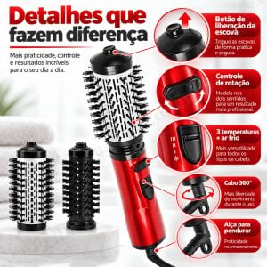 Secador de Cabelo e Escova Modeladora 2 em 1 110V 1200W Ar Frio Morno Quente Íons Negativo — foto 6