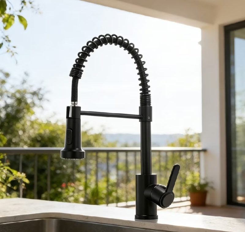 Torneira de cozinha gourmet moderna, com extensor de spray e tubo flexível. Práti