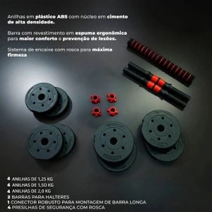 Kit Academia em Casa 15kg Halteres Ajustáveis,Inclui Barra Longa e Presilhas de Segurança — foto 5