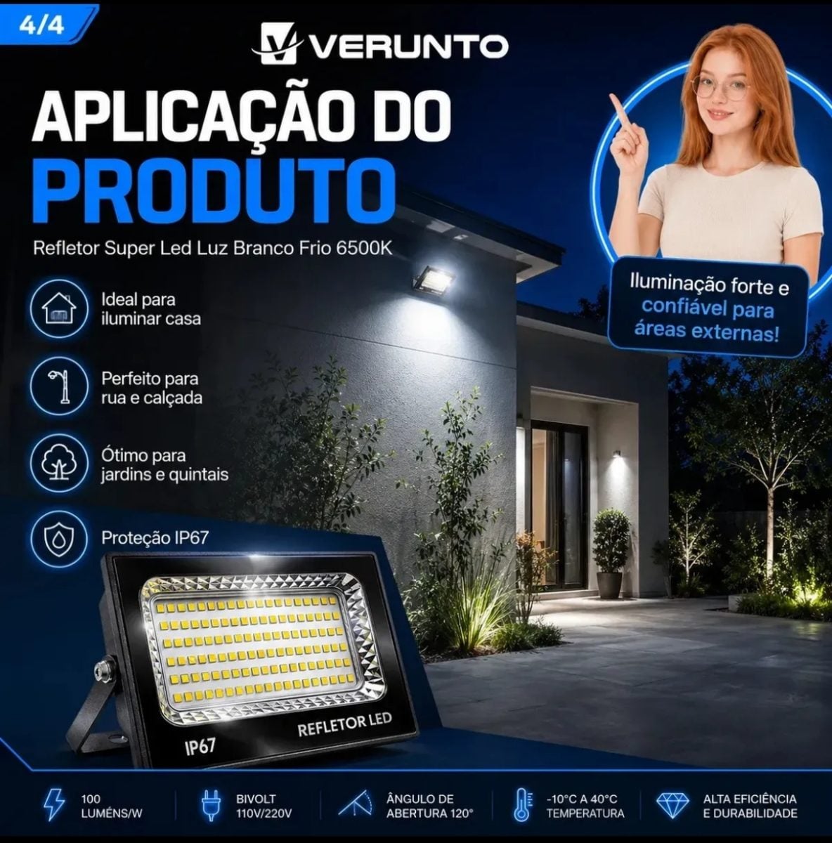 Kit 2 Refletor Super Led 400w Ip67 Holofote Bivolt Prova D'água Branco Frio 6500k Preto — foto 2