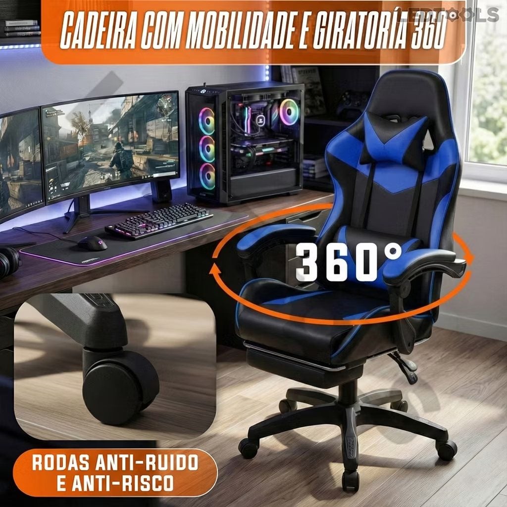 Cadeira Gamer Profissional Escritório Ergonômica Reclinável Confortável Com Rodinha E Apoi — foto 2