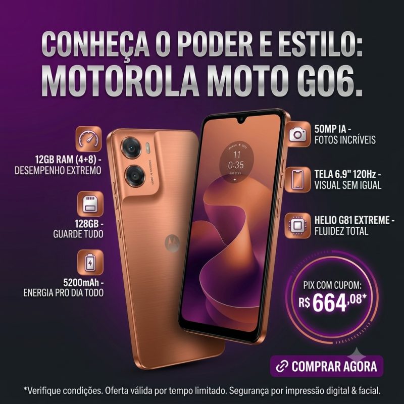 Smartphone Motorola Moto g06 - 128GB 12GB Camera 50MP Bateria de 5200mAh