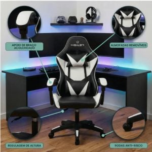 Cadeira Gamer Lancer Preta e Branca Healer — foto 4