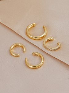 4 Peças Conjunto de Brincos de Orelha Minimalista com Zircônia Cúbica - Pode Ser Empilhado — foto 3