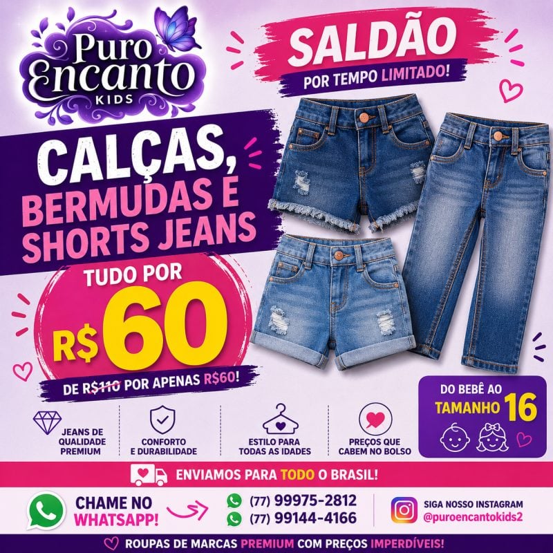 Calças, Bermudas E Shorts Jeans - R$ 60,00