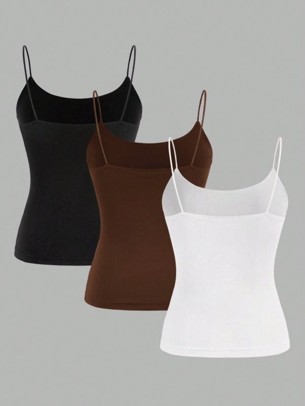 3 peças Conjunto Casual de Camisole, Sensual e Versátil, Tops de Cami Feminino Slim Fit
