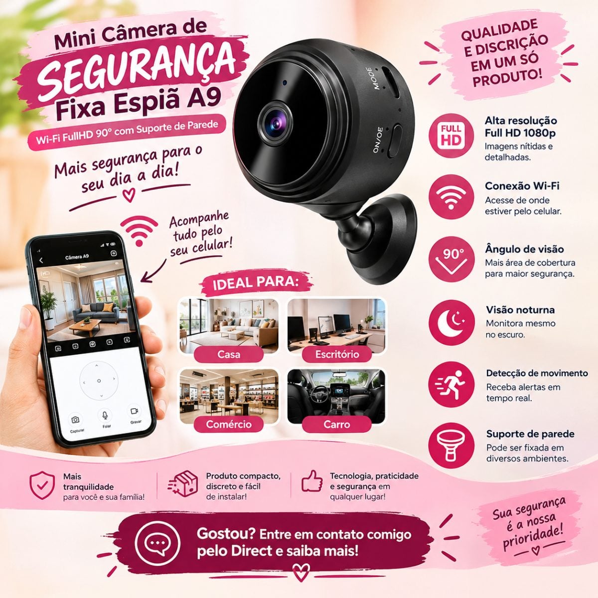 Mini Câmera de Segurança A9 Wi-Fi Full HD 1080p! — foto 2