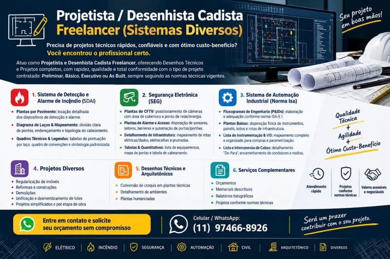 Projetista / Desenhista Cadista Freelancer (Sistemas Diversos)