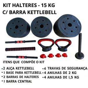 Kit Academia em Casa 15kg Halteres Ajustáveis,Inclui Barra Longa e Presilhas de Segurança — foto 9