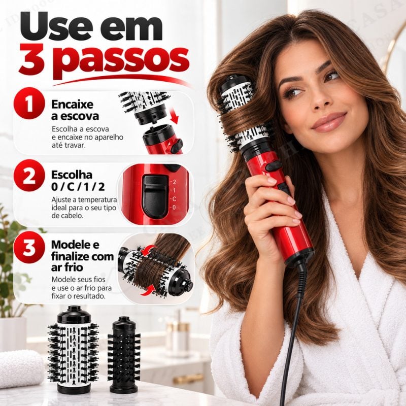 Secador de Cabelo e Escova Modeladora 2 em 1 110V 1200W Ar Frio Morno Quente Íons Negativo