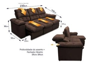 Sofá Retrátil Reclinável Atenas 2,30m Suede Velut Marrom — foto 4