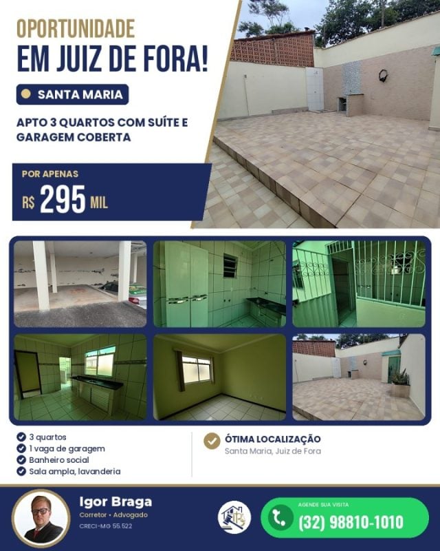 Apartamento Garden para Venda em Juiz de Fora, Santa Maria, 3 dormitórios, 1 suíte, 3 banh