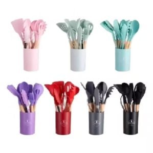 KIT de Utensílios Para Cozinha em Silicone e Bambu 12 Peças — foto 4