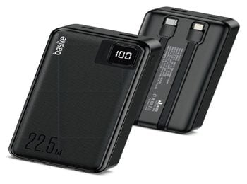 Power Bank Basik 20000mAh Preto, Carga Rápida 22.5W para iPhone e Samsung, Com Cabos Embu
