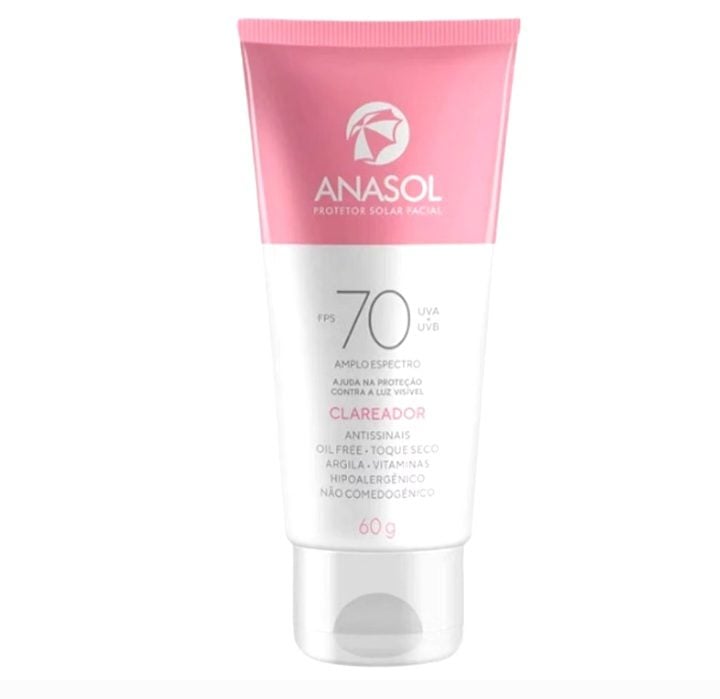 Protetor Solar Facial Anasol FPS 70 Clareador Antissinais Toque Seco 60g