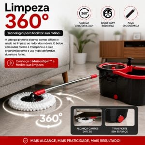 Mop Giratorio Balde Esfregao Pro Refil Rodas Alca Facil Limpeza — foto 4