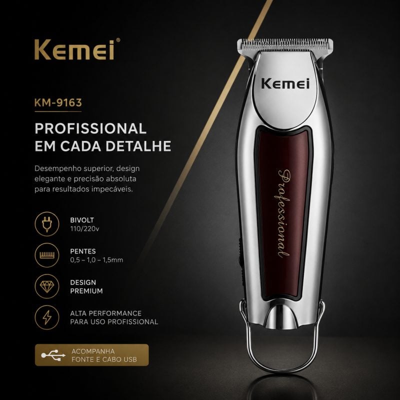 Máquina de Acabamento Profissional Kemei KM-9163 Barba, Cabelo e Bigode