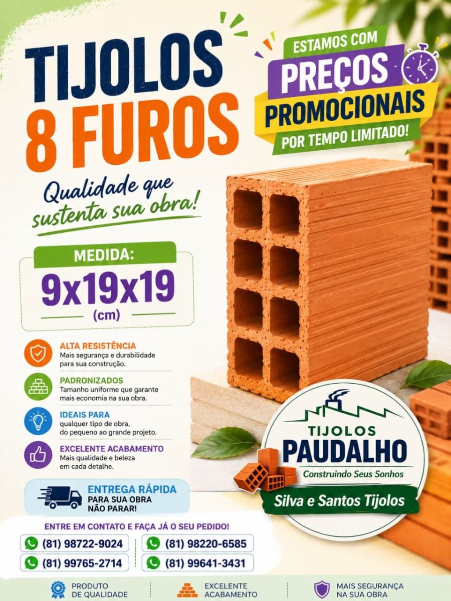 Tijolos de 8 furos, medindo 9x19x19 — foto 2