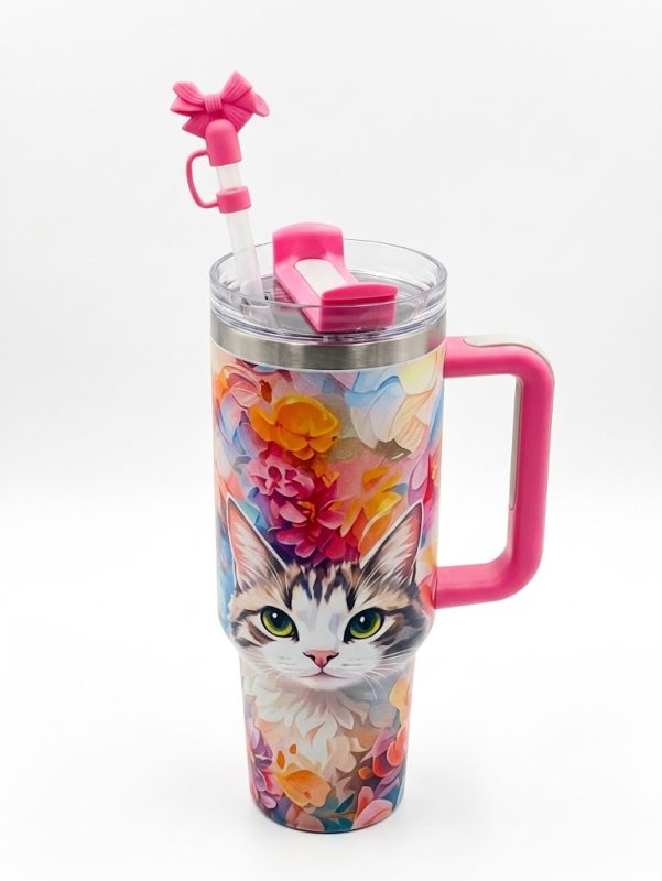 Copo Térmico 1200ml Personalizado Gato+ Canudo