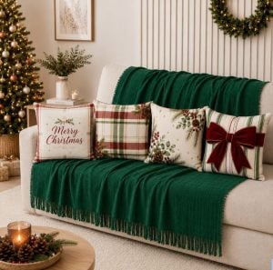 Kit Manta Decorativa 1,40x1,70 + 4 Capas de Almofada Natal 43x43 para Sala e Sofá — foto 6