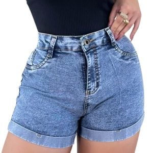 Short Jeans Feminino Comfort Cintura Alta com Lycra Escuro — foto 6