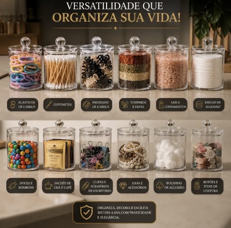 Kit 3 porta algodão E Cotonete Organizador Banheiro Quarto T