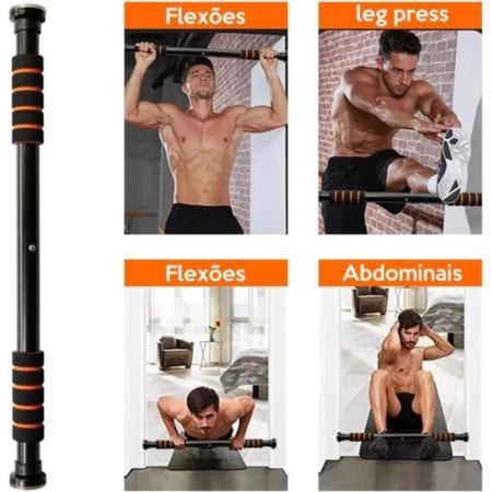 Barra de Porta Ajustável 60-100cm para Exercícios Pegada Macia em Espuma Inox GEEK