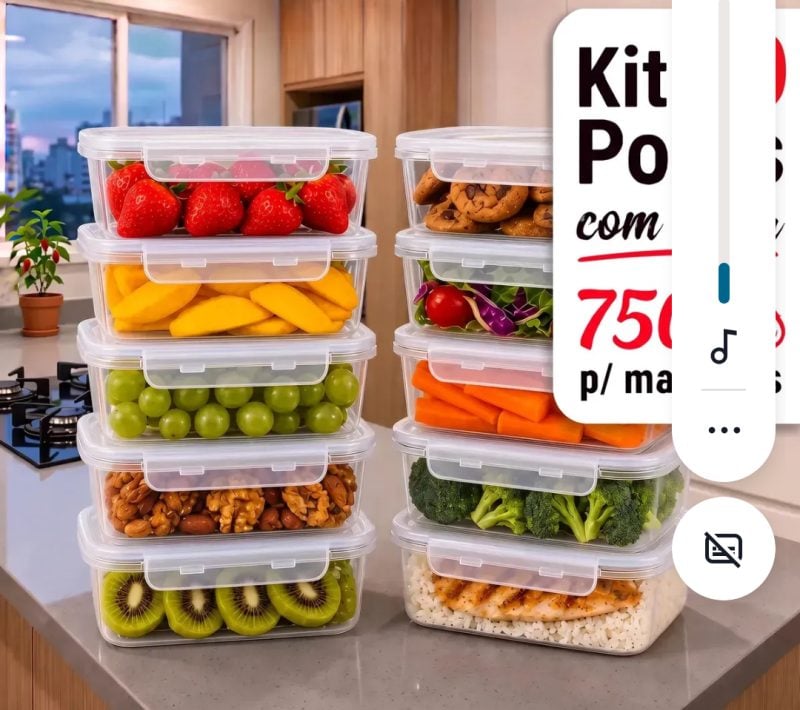 Kit 10 Potes 750ml com Tampa Trava Plástico Transparente para Mantimentos e Alimentos