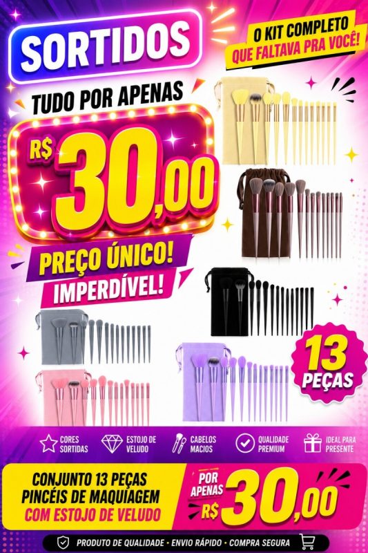O melhor conjunto de pincéis em qualidade , conjunto vem com 13 unidades , com o preço baixo