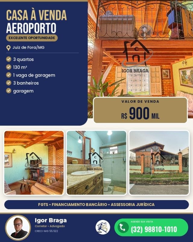 Casa para Venda em Juiz de Fora, Aeroporto, 3 dormitórios, 1 suíte, 1 banheiro, 1 vaga
