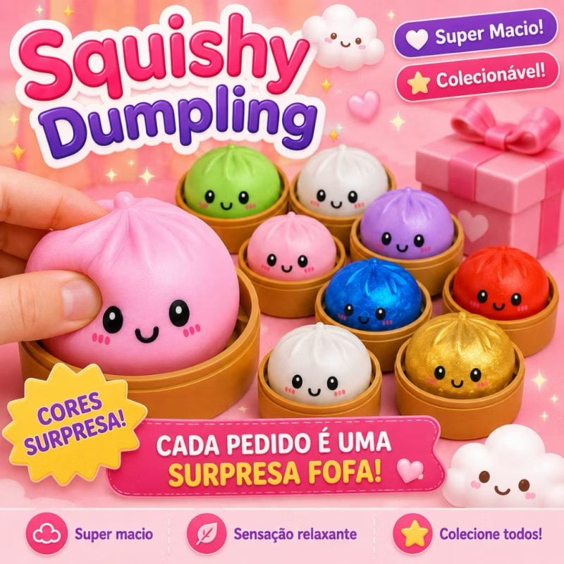 Dumpling Squishy Viral Tik Tok Bolinho Surpresa Cor Surpresa