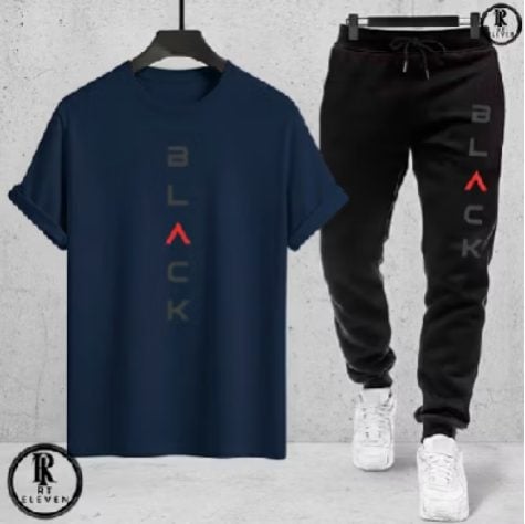 Kit conjunto camiseta e calça moletom moda masculina camiseta casual blak malha algodão — foto 2