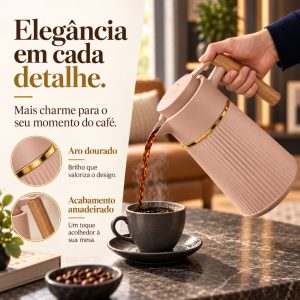 Garrafa térmica nórdica Berlim café 1 litro cabo de madeira luxo — foto 3