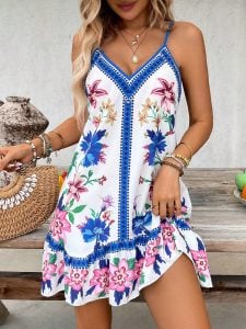 Floral de Verão Boho para Férias e Festa na Piscina, Alça Fina Ajustável, — foto 6