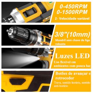 Furadeira parafusadeira De Impacto Sem Fio bateria 21v com Duas baterias recarregáveis 6500 mah — foto 3