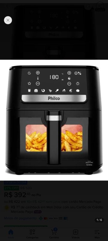 Air Fryer Philco 9,5L Visor Glass Redstone