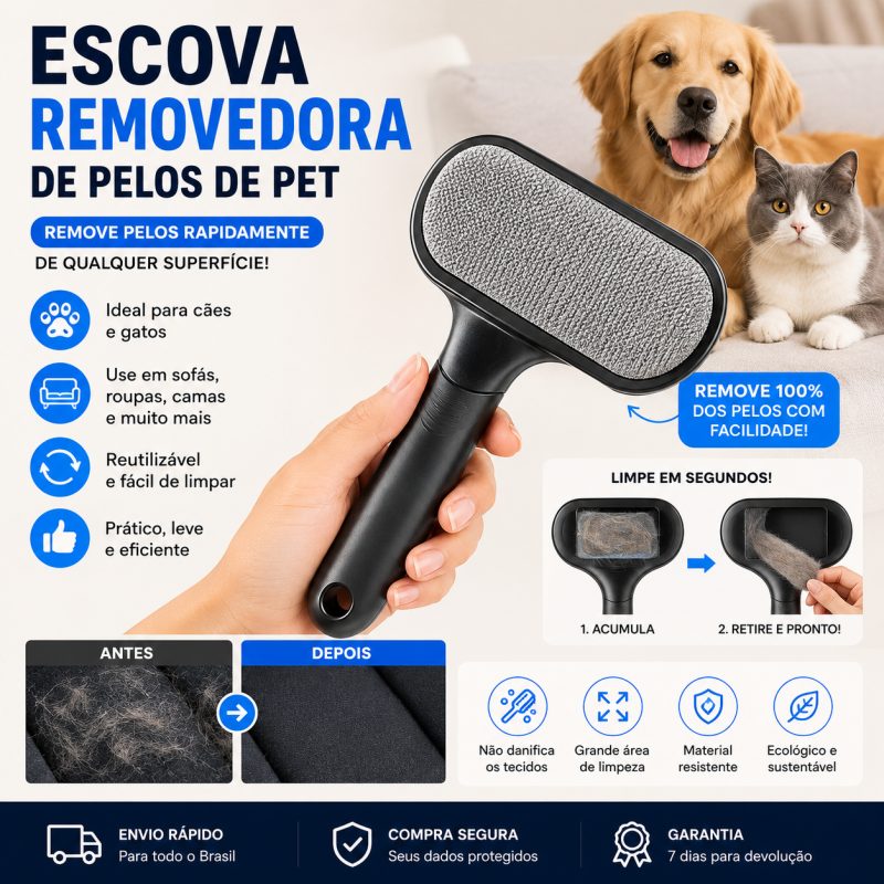 Escova Removedora de Pelos Pet