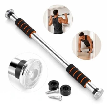 Barra de Porta Ajustável 60-100cm para Exercícios Pegada Macia em Espuma Inox GEEK — foto 2