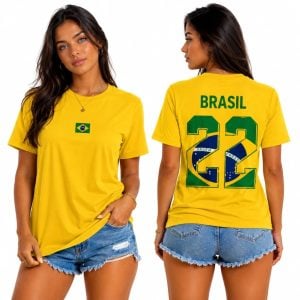 Camiseta Unissex Com Bandeira Brasileira Estampa 22 Brasil Blusa Casual 100% Algodão Prem — foto 5
