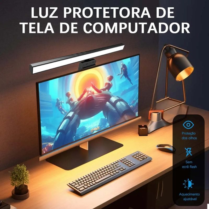 Luminária Barra Led Mesa Munitor 3 Tons De Luz