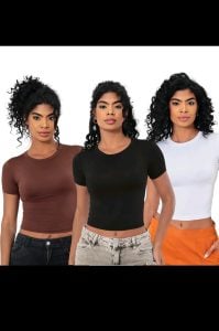 KIT 3 Baby Tee Feminina Blusa Slim Fit Manga Curta Blusa De Compressão Blusa Femina — foto 8