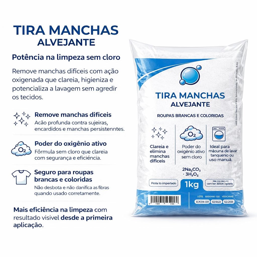 Tira manchas alvejante 1kg + Percarbonato de sódio 1kg Removedor de manchas — foto 2