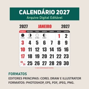 Pack 8 Bases editáveis em vetor de Calendários 2027 Cdr - Ilustrator - Photoshop — foto 11