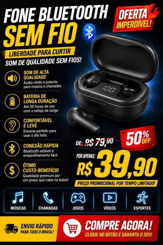 Fone Bluetooth Sem Fio