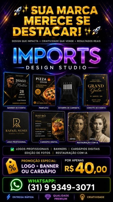Design Gráfico Profissional para Empresas e Negócios Logos, Banners, Cardápios e Muit