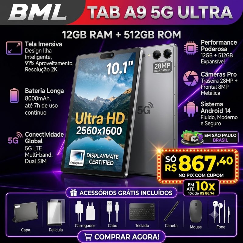 Tablet Bml A9 5g Lte Wi-fi 512gb 12gb Ram Tela 10.1