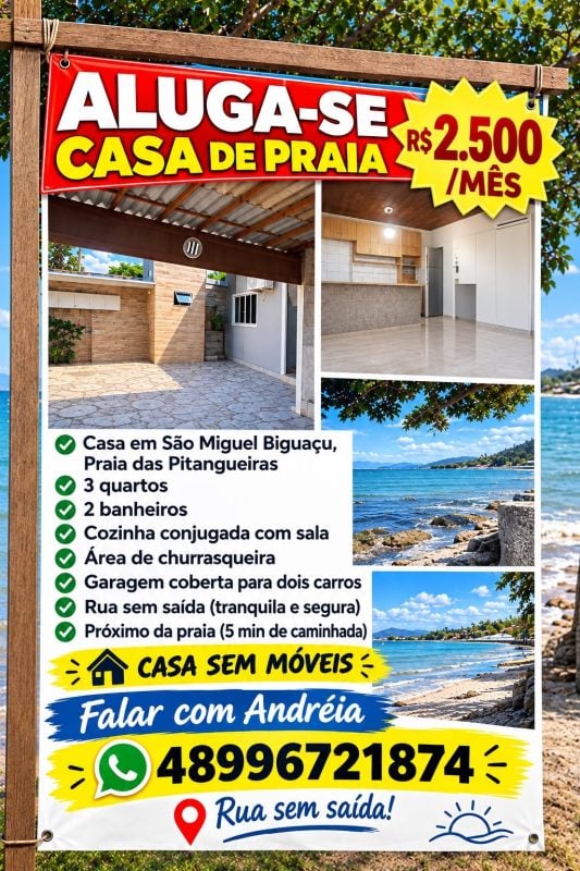 Alugo casa em São Miguel a 5 minutos da praia